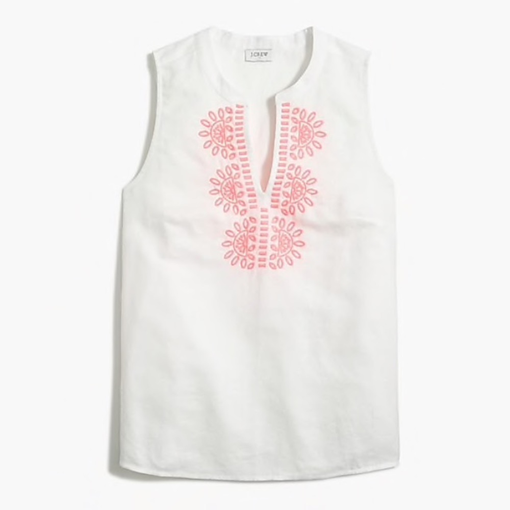 J. Crew Factory Embroidered Bib Sleeveless Top, White, Size 12, NWT